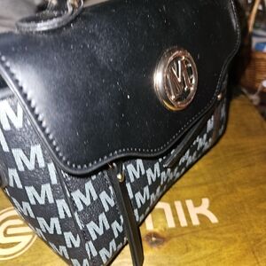 MICHAEL Michael Kors Black and Light Gray Monogram Mini Satchel